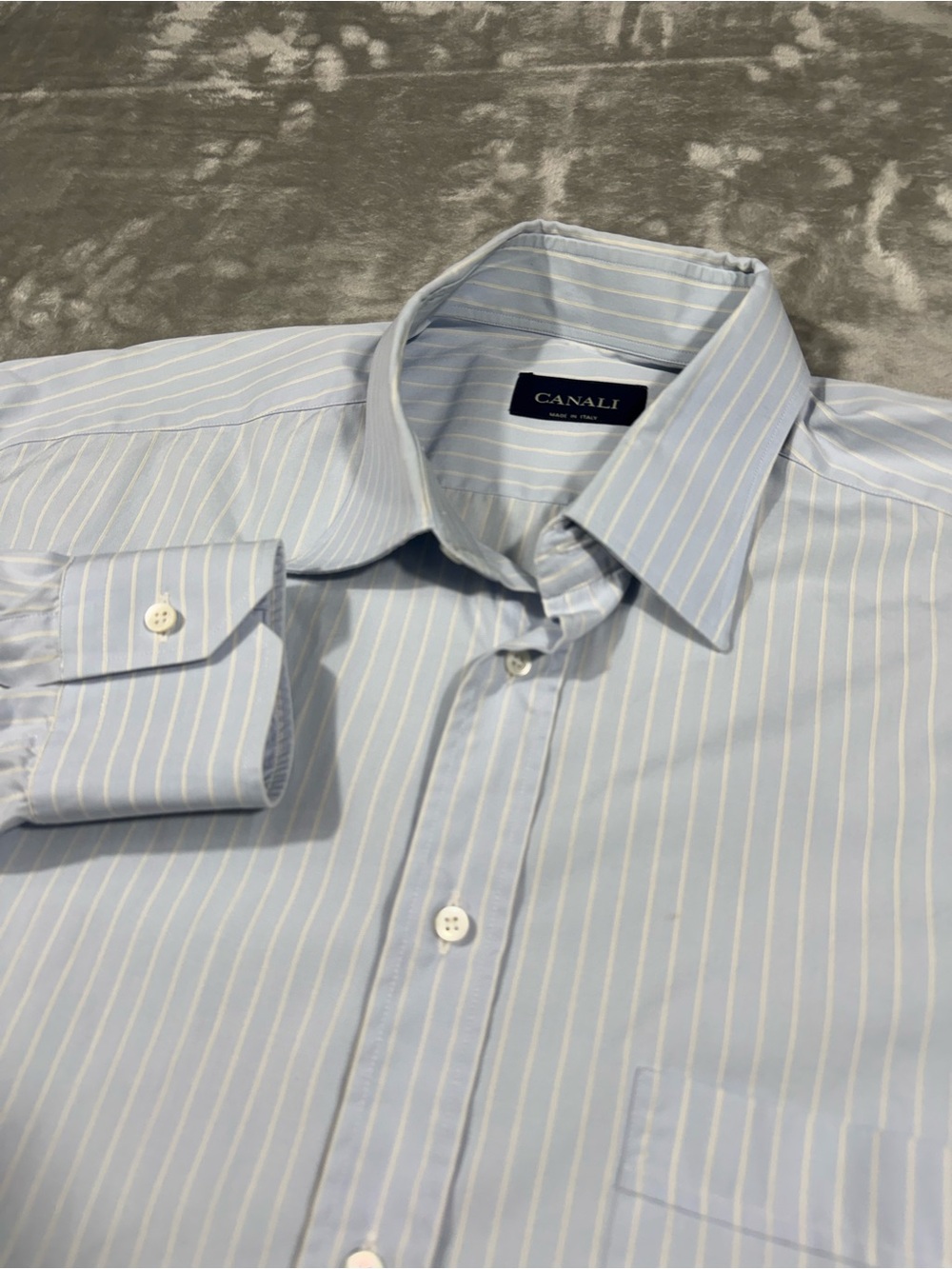 Canali Exclusive Mens 16.5 42 (L) Blue White Striped Cotton Dress Shirt Italy